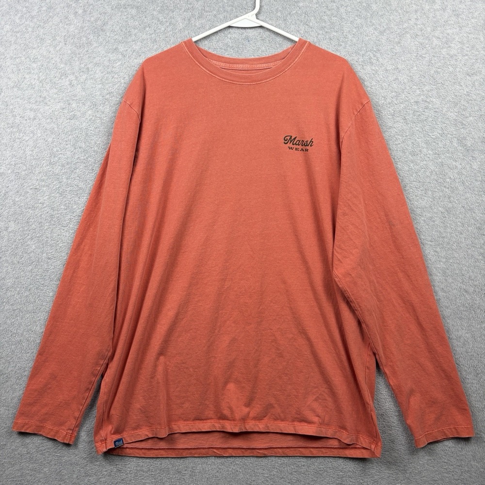 Marsh Wear T Shirt Mens XL Orange Graphic Fish Long Sleeve Cotton Tee